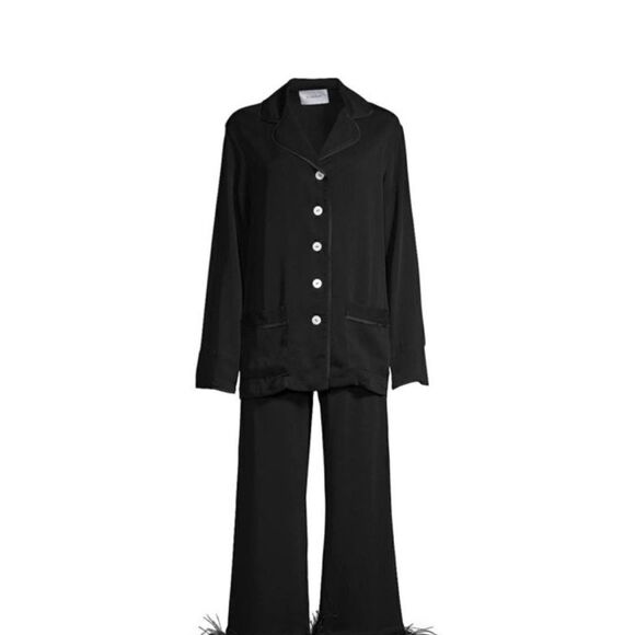 Sleeper Party Pajama Set With Ostrich Feather 100% Black XS - Picture 10 of 10